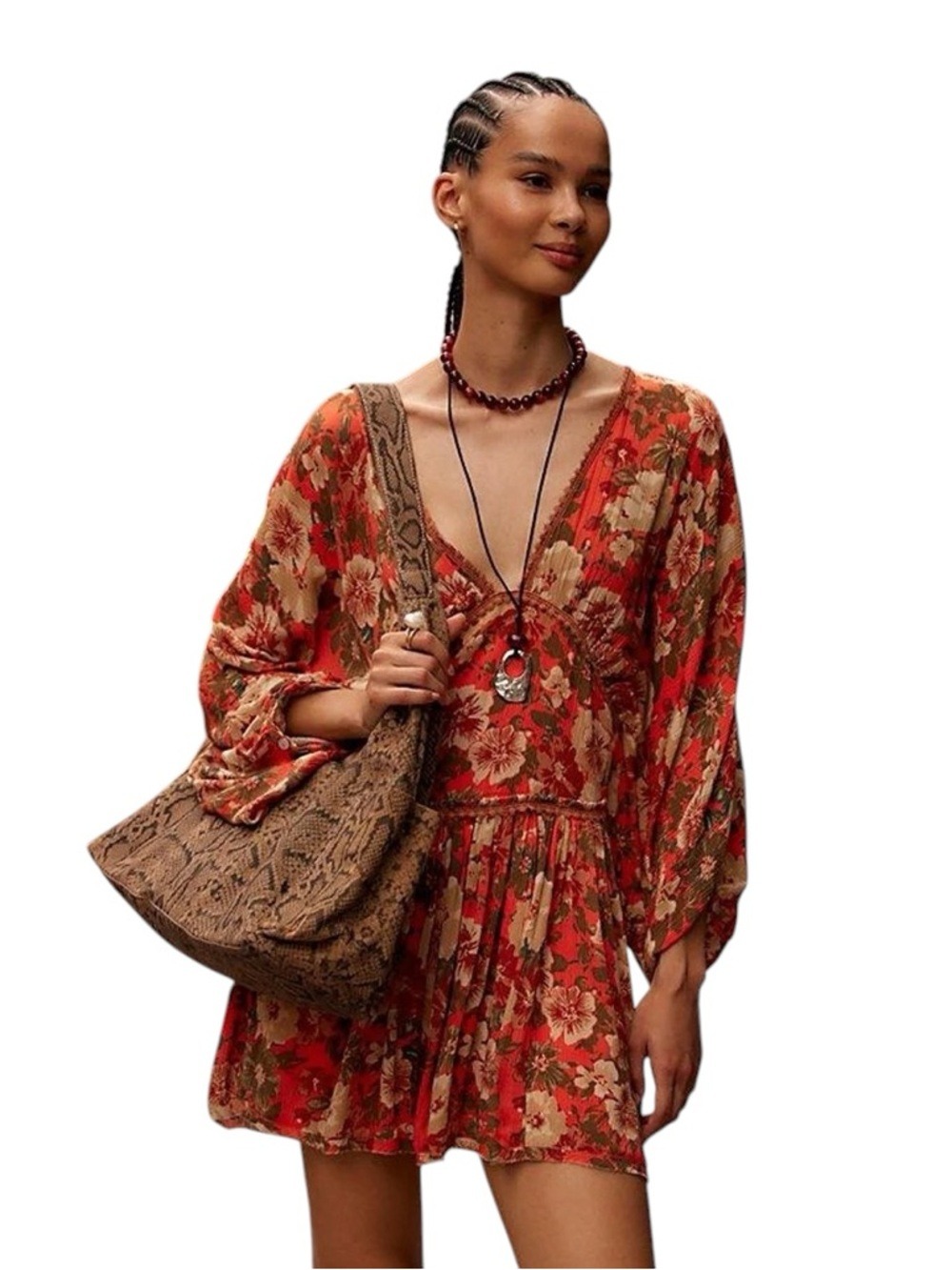 Floral V-Neck Boho Mini Dress